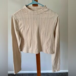 Casual Luxury by Hunter & Brown Women’s Cream Cropped Long Sleeve Lounge Top NWT